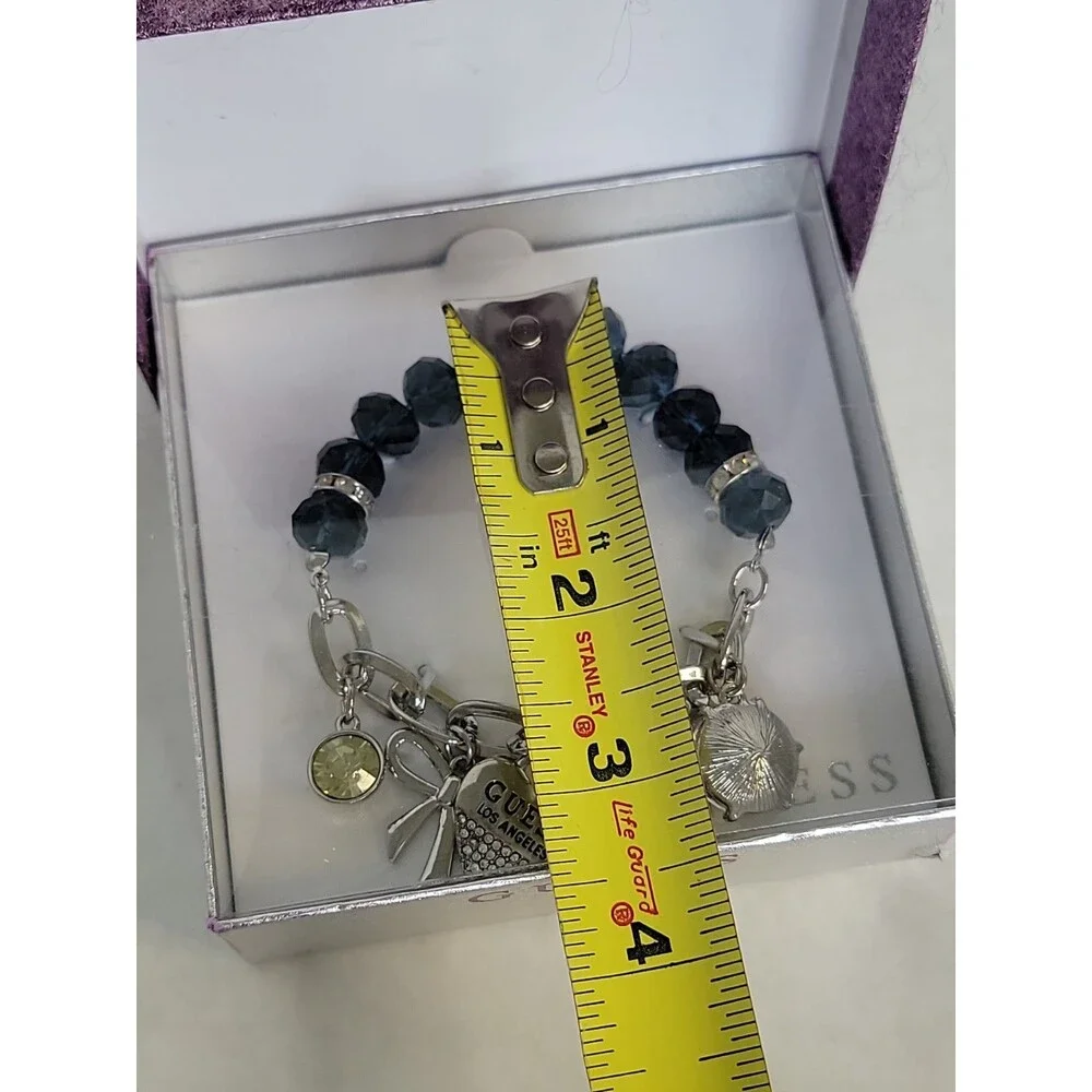 Guess Charm Bracelet France Eiffel Tower Silver Tone Blue Gems